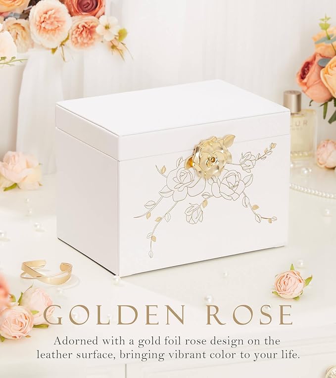 Jewelry Box with Lock for Girls: Jewelry Organizer for Dresser - 3-Drawer Earrings Storage Girls Women Gift (White)