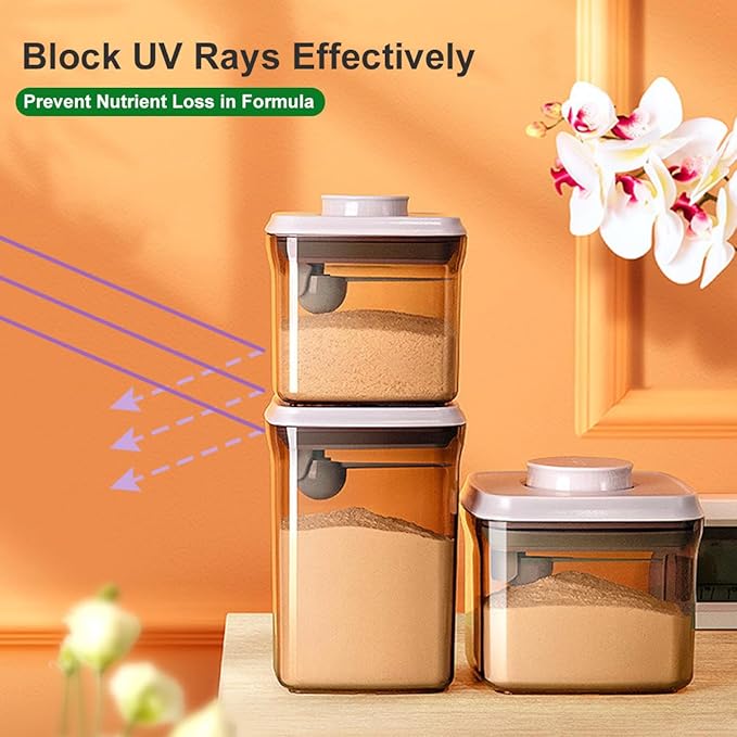 Ankou One-Push Formula Container, 2300ml Formula Dispenser with Scoop and Scraper, Milk Powder Container with Lids, BPA-Free Airtight Food Storage Container 1000g Large Capacity,Dark Brown, Rectangle