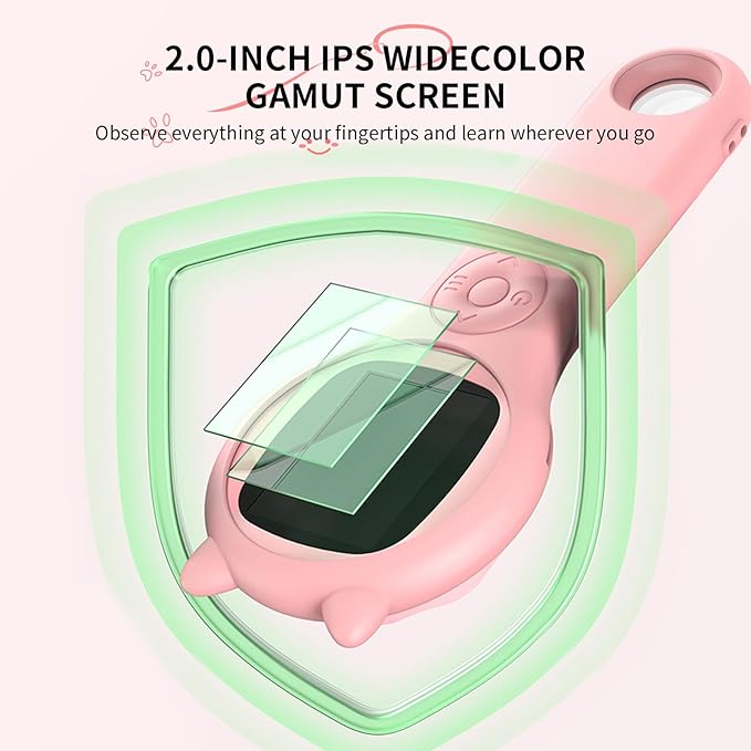 Portable Handheld Mini Digital Microscope for Kids - Educational Science Toys, Christmas & Birthday Gifts for Age 5 6 7 8 9 10 11 12 Girls & Boys (Pink)
