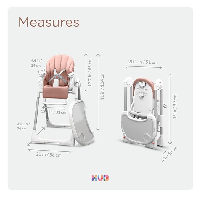 KÜB 3-in-1 Foldable Baby High Chair | 7 Height & 4 Recline Adjustable | Removable Seat & Tray for Easy Clean | 2 Locking Wheels | Multifunctional Infant High chairs for Babies and Toddlers Girl (Pink)