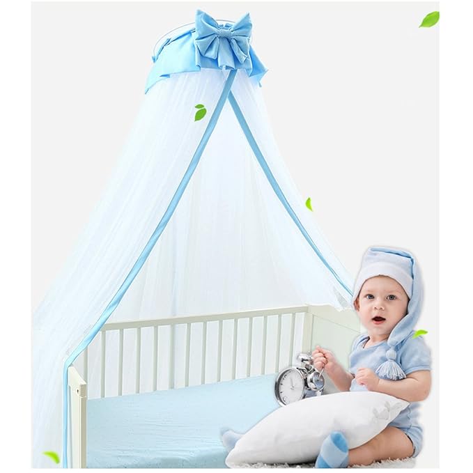CdyBox Breathable Crib Netting Bed Curtains Canopy for Kids Mosquito Net Bedroom Decor (Blue, Mosquito net)