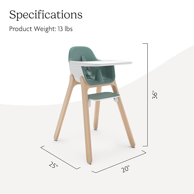 UPPAbaby Ciro High Chair/Sleek, Easy-to-Clean Design/Perfect-Fit Tray to Bring Baby to Table/Patent-Pending Harness/Dual-Position, 180-Degree Rotating Footrest/Emrick (Green/Rubberwood)