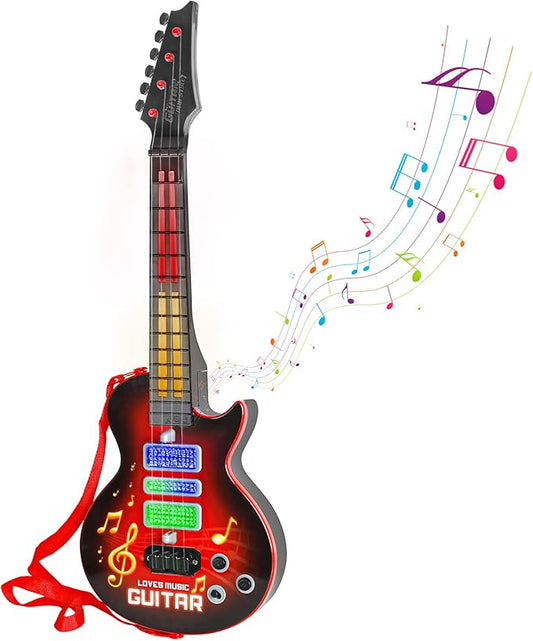 M SANMERSEN Kids Guitar Toddler Toys Guitar for Kids 3 4 5 Year Old Electric Musical Toy Guitars with 4 Strings Strap Light Up Boys Girls Gifts