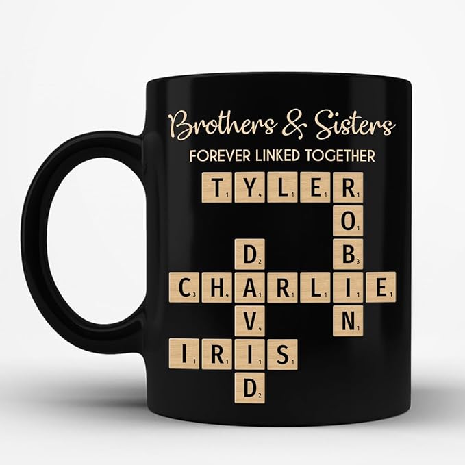 Trending Custom Brothers & Sisters Forever Linked Together Personalized Mug Brothers Sisters Crossword Puzzle Art Mug, Gift For Brothers, Sisters, Siblings, Family Member on Birthday Christmas