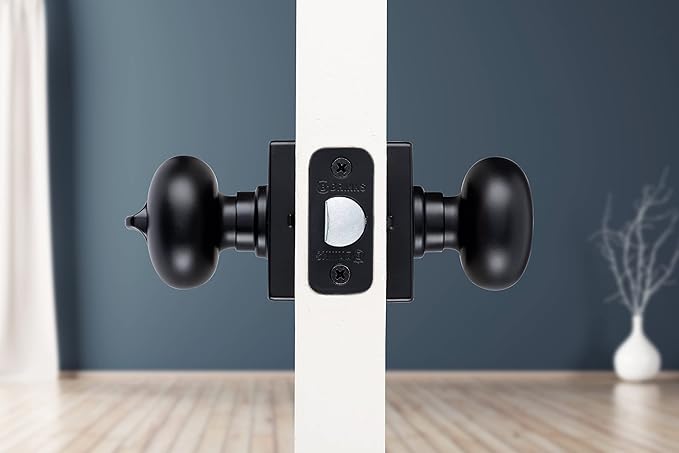BRINKS – Contemporary Privacy Locking Interior Ball Door Knob, Matte Black - Designed for Sleek and Modern Homes and Blends Seamlessly with Interior Décor (E2436-122) (8 Pack)
