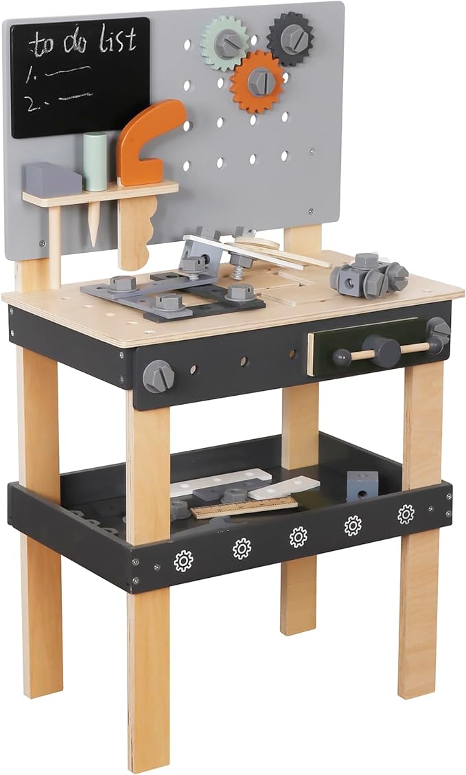 Wooden Toy Workbench for Kids, Construction Workshop Tool Bench Toys,51 Pieces Toy Tools Set w/Storage Space, Educational Gift for Girls & Boys Children 3+Years