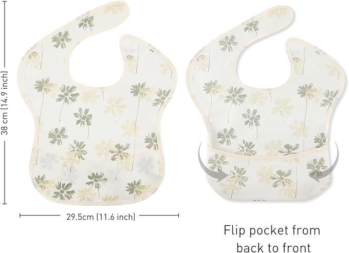 Mess Proof Baby Bib 3 Pack, Waterproof Led Weaning Baby Feeding Bibs with Food Catcher, Travel Feeding Bibs