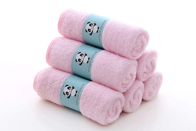 HIPHOP PANDA Baby Washcloths, Rayon Made from Bamboo - 2 Layer Ultra Soft Absorbent Newborn Bath Face Towel - Reusable Baby Wipes for Delicate Skin - Pink, 30 Pack