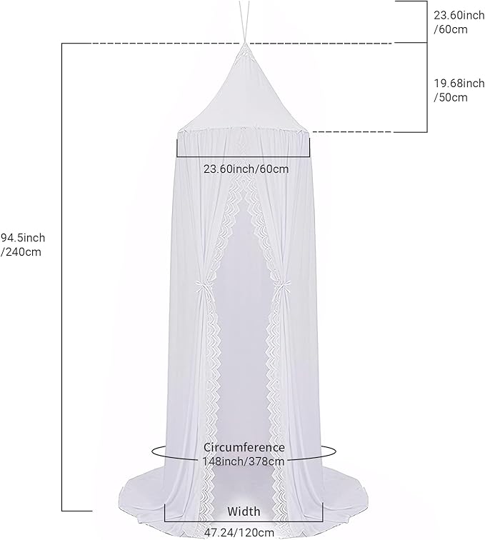 OldPAPA Kids Bed Canopy with Pom Pom Hanging Mosquito Net for Baby Crib Nook Castle Game Tent Nursery Play Room Decor，White