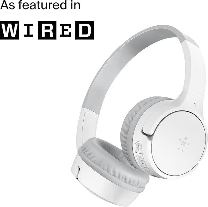 Belkin SoundForm Mini - Wireless Bluetooth Headphones for Kids with 30H Battery Life, 85dB Safe Volume Limit, Built-in Microphone - Kids On-Ear Earphones for iPhone, iPad, Fire Tablet & More - White