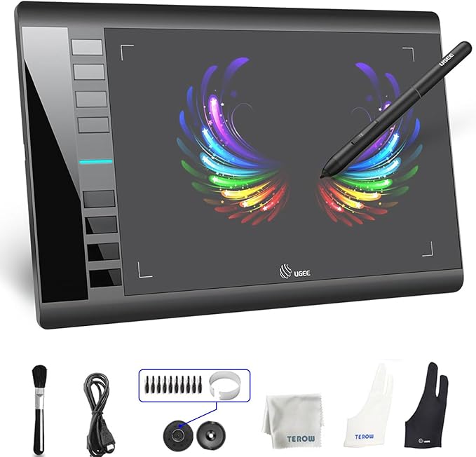 Graphics Drawing Tablet, UGEE M708 10 x 6 inch Large Digital Drawing Pad with 8 Hot Keys 8192 Levels Pen, Graphic Tablets for Computer Graphic Board Creation Sketch for PC/Laptop/Mac OS/Linux/Chrome
