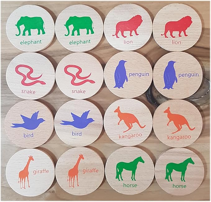 bee smart Wooden Memory Game - Matching Memory Game for Kids 3 and Up, 16Pcs | Educational Toy for Preschool Toddlers Board Games (Animals)