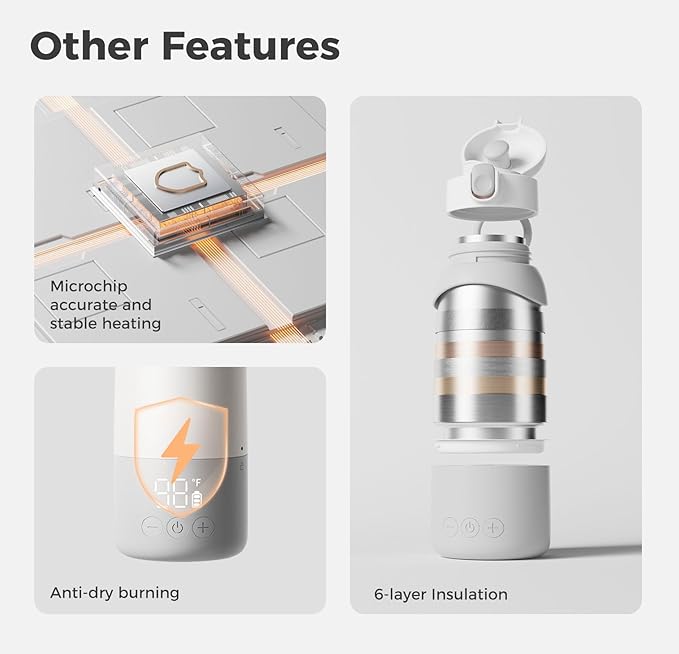 Portable Milk Warmer Pro for Travel, Detachable Bottle Warmer with Rapid and Stable Heating for Breast Milk & Water, 17.5 oz Capacity and Extended Battery Life for on the Go