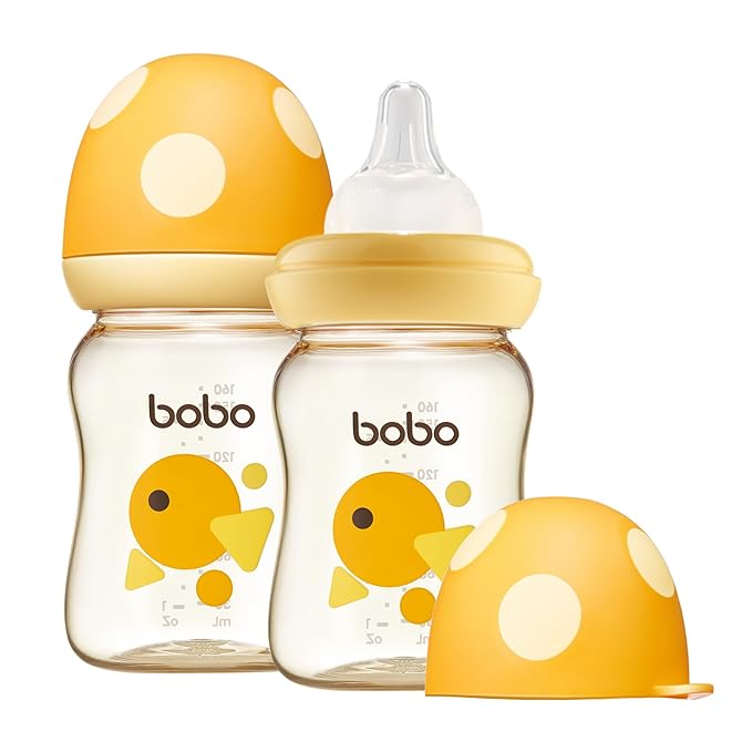 YOHKOH PPSU Baby Bottle Wide Neck, Newborn Anti-Colic Baby Bottle with Natural Response Nipple, Streamlined Body, Easy to Clean (5.4oz (Pack of 2), Yellow)