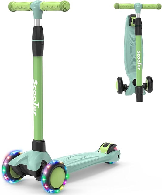 Kids Scooter,Lighted Wheels and 3 Adjustable Height Handlebars Scotters for Kids 3-12,3 Wheel Toddler Kick Scotter for Boys & Girls up to 132 Lbs.