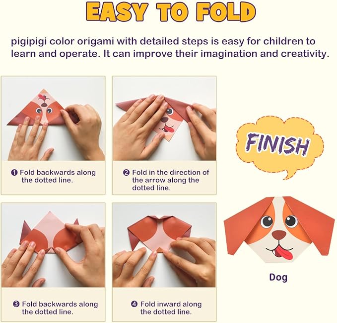 Pigipigi Kids Craft Origami Paper Kit for Kids Ages 5-8 8-12, with Guiding Book, 208 Sheets DIY Art and Crafts Supplies, Colorful Folding Papers Set Projects Gifts Activity for Boy Girl Toys(Cartoon)
