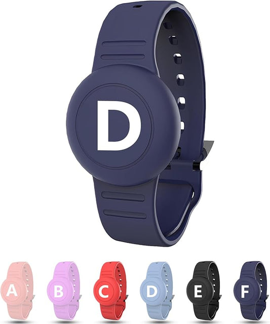 Waterproof Bracelet for AirTag Kids, Personalized Initial Letter Hidden Holder Compatible with Air Tag, Silicone Case for Airtag Adjustable Anti-Lost GPS Tracker for Toddler Child Elder, D