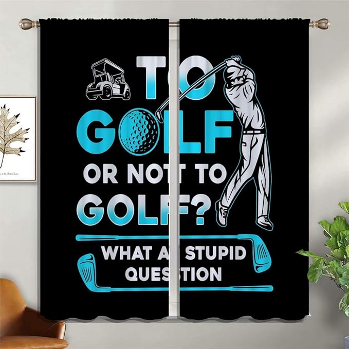 Golf Blackout Curtains for Boy Girl Room Darkening Decor,Sports Themed Golfers and Cars Bedroom Living Room Home Rod Pocket Thermal Insulated Window Curtain/Drapes Panel,84x72 Inch…
