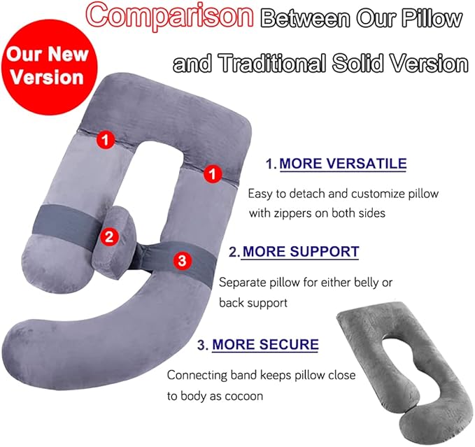 AS AWESLINGDetachable Maternity Pillow for Pregnant Women | 60in Pregnancy Pillows for Sleeping | Extra Large Full Body Pillow for Pregnancy with Crystal Velvet Cover(Dark Gray)