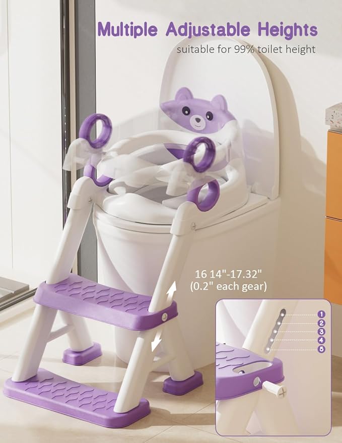 Potty Training Seat, Toddler Toilet Seat With Steps, 2 In 1 Toddler Potty Training Toilet With Splash Guard, Anti-Slip Step Stool Soft Mat, Adjust High Potty Seats For Toddlers Kids Boys Girls