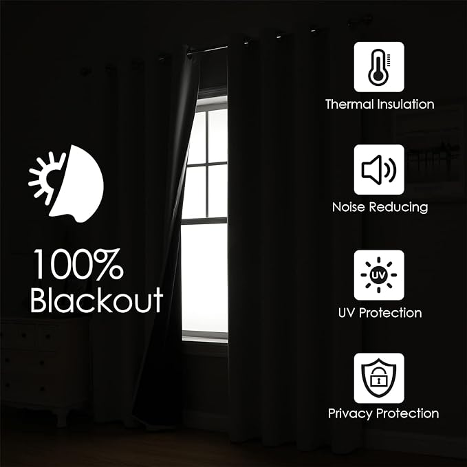 ChrisDowa 100% Blackout Curtains 45 inch Long for Bedroom with Black Liner, 2 Thick Layers Total Blackout Thermal Insulated Grommet Window Curtains 2 Panels Set (Light Beige, 52 x 45 Inch)