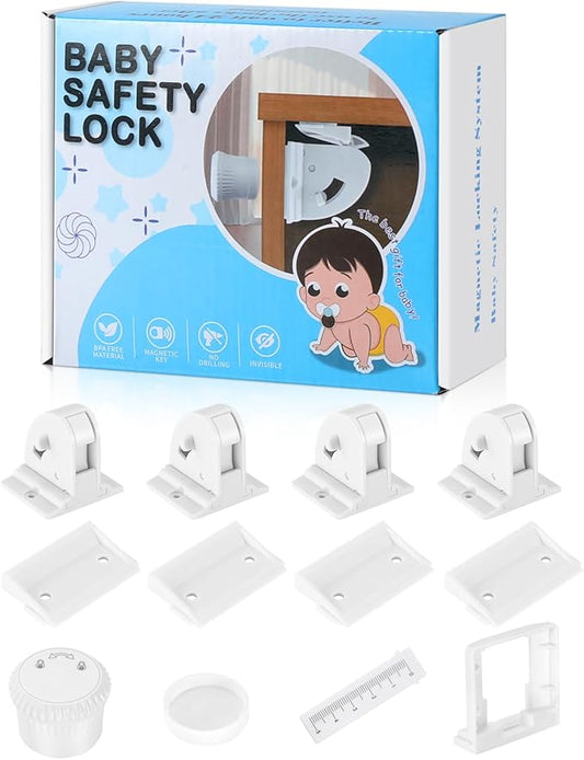 4 Pack Magnetic Cabinet Locks for Child Safety, Drawer Locks Baby Proofing, Magnetic Door Safety Locks for Cabinets and Drawers, Easy Installation No Tools Required (4 Pack and 1 Keys)