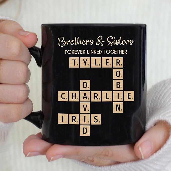 Trending Custom Brothers & Sisters Forever Linked Together Personalized Mug Brothers Sisters Crossword Puzzle Art Mug, Gift For Brothers, Sisters, Siblings, Family Member on Birthday Christmas