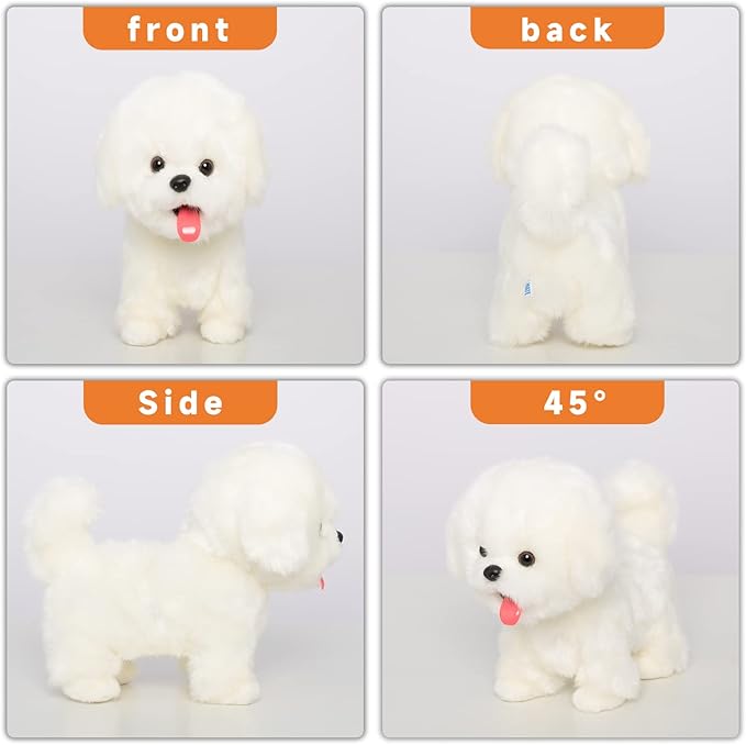Plush Interactive Maltese Simulation Dog- Puppy Dog Toy for Kids-with Walking, Barking, Wagging Tail & Talking- Robotic Present Pet Toy for Toddler Kids Girls Boys