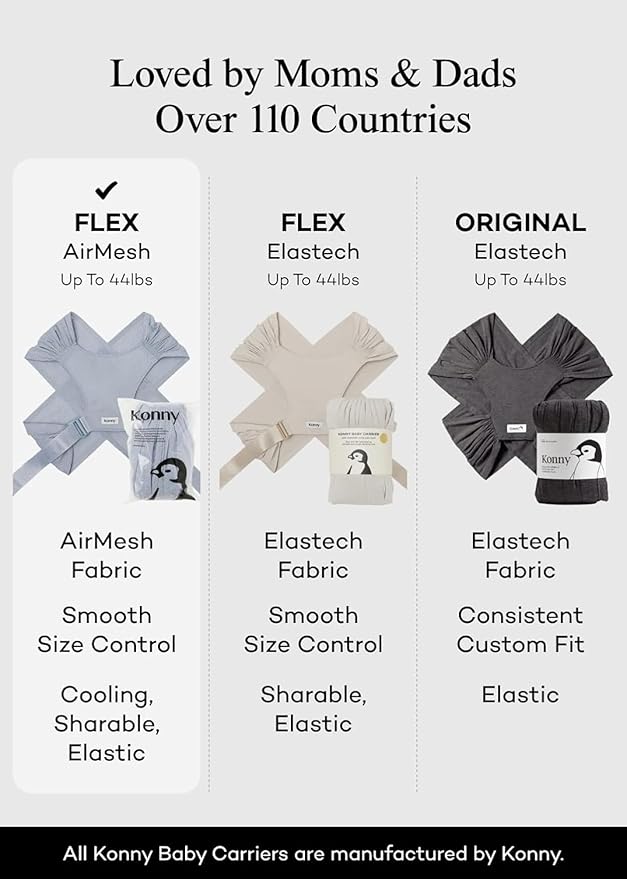 Konny Baby Carrier Flex SoftBreeze with Head Support - Adjustable, Easy to Wear Baby Wrap Sling, Perfect for Newborn Babies Essentials up to 44 lbs (M-4XL) - Neutral Beige