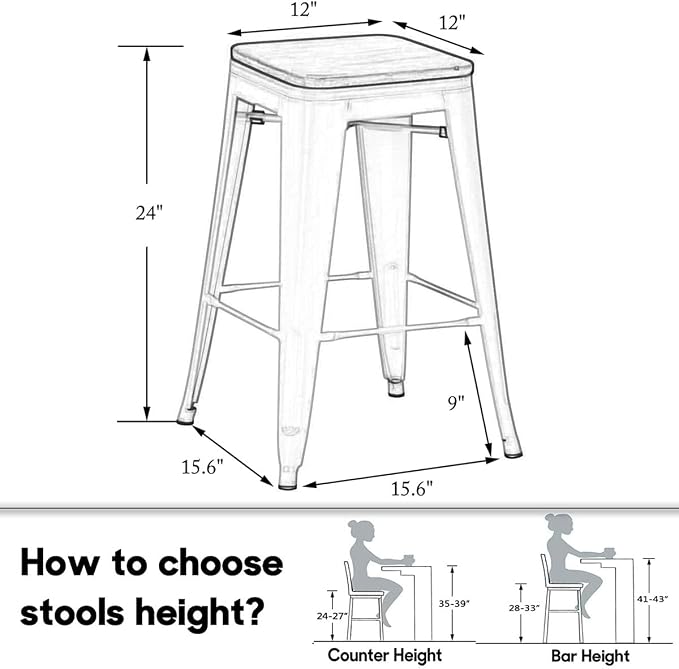 HAOBO Home 24" Backless Metal Counter Stool Height Bar Stools Barstools - Image 2