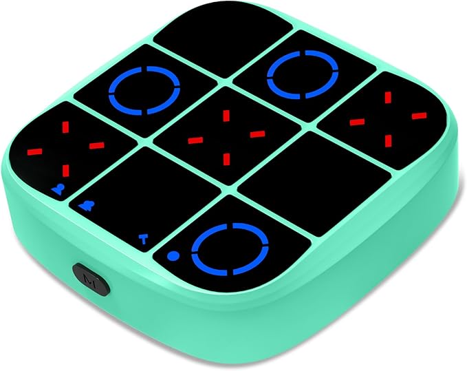 Tic-Tac-Toe Bolt Game, 4-in-1 Handheld Puzzle Game Console, Electronic Tic-Tac-Toe Toy, Educational and Memory Growth, Portable Travel Games for Car Ride, Board Games for Kids and Adults (Cyan)