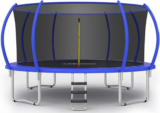 Zupapa 1500LBS Weight Capacity No-Gap Design 16 15 14 12 10FT Trampoline for Kids with Safety Enclosure Net Outdoor Backyards Trampolines with Non-Slip Ladder for Children Adults Family