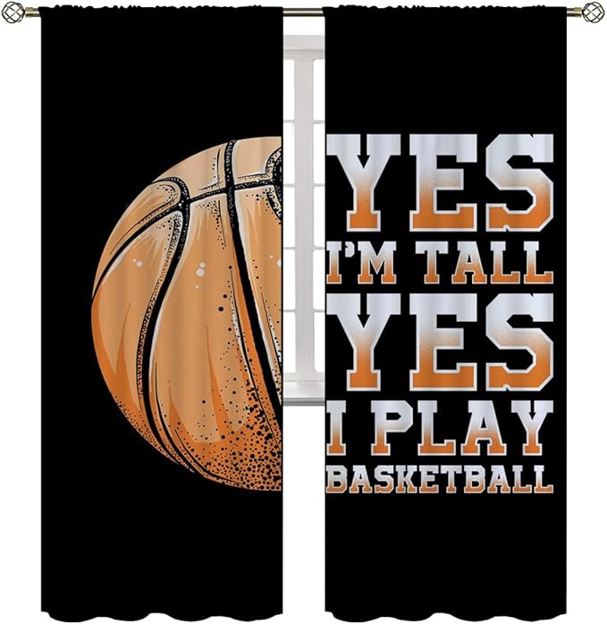 Basketball Blackout Curtains for Boy Girl Room Darkening Decor,Sport Theme Motto Dark Background Bedroom Living Room Home Rod Pocket Thermal Insulated Window Curtain/Drapes Panel,84x84 Inch…