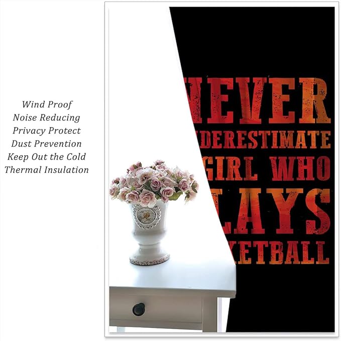 Red Basketball Blackout Curtains for Boy Girl Room Darkening Decor,Sport Theme and Motto Dark Background Bedroom Living Room Home Rod Pocket Thermal Insulated Window Curtain/Drapes Panel,42x45 Inch…