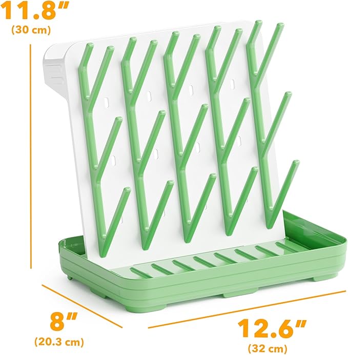 SpaceAid Baby Bottle Drying Rack with 20 Hooks, Space Saving Kitchen Bottles Rack Dryer, Vertical Baby Bottle Holder Organizer for Countertop Storage Accessories (White and Green)