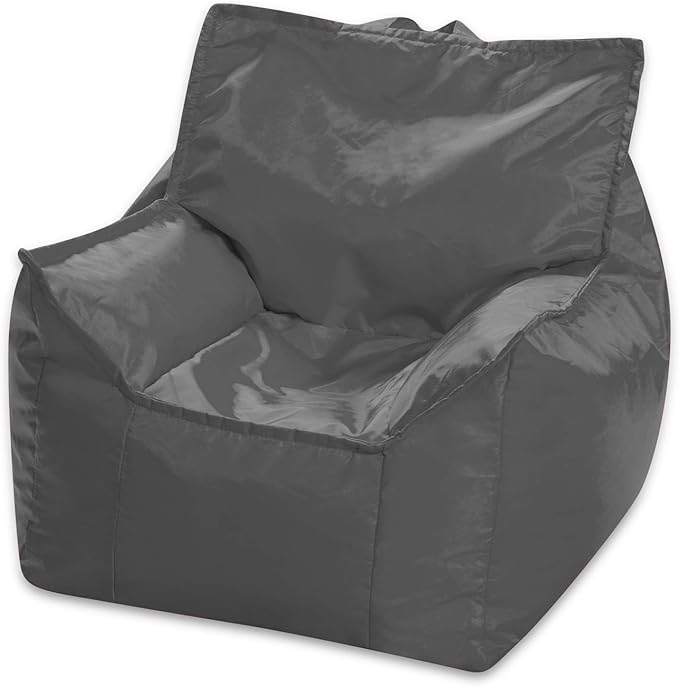 Posh Creations Bean Bag Chair Structured Comfy Seat for Gaming, Reading and Watching TV, for Children, Newport Chair, Nylon - Charcoal Gray