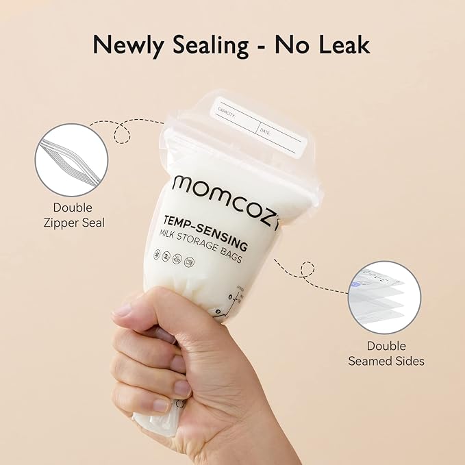 Momcozy Breastmilk Storing Bags, Temp-Sensing Discoloration Milk Storing Bags for Breastfeeding, Disposable Milk Storage Bag with 6 Ounce Self Standing, No-Leak Milk Freezer Storage Pouches, 200pcs