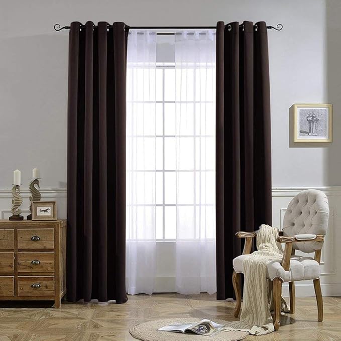 NICETOWN Bedroom Blackout Curtains and Drapes - Energy Smart Thermal Insulated Solid Grommet Blackout Draperies for Living Room (2 Panels, 52 inches x 84 inches, Toffee Brown)