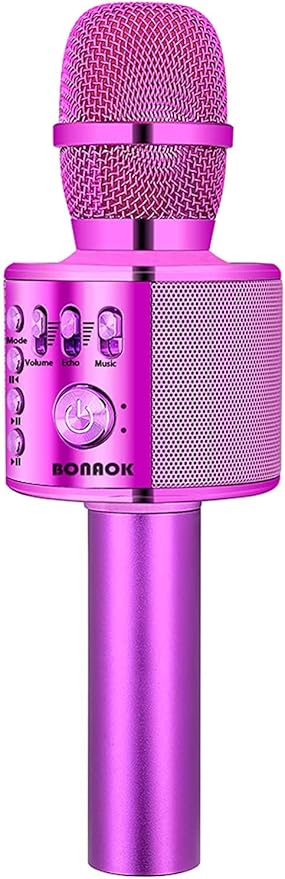 BONAOK Wireless Bluetooth Karaoke Microphone,3-in-1 Portable Handheld Karaoke Mic Speaker Machine Birthday Home Party for PC or All Smartphone (Q37 Purple)