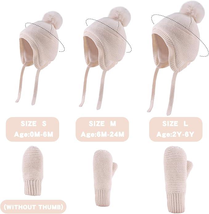 Basic Winter Baby Beanie Gloves Boys Girls Knitted Hat Pompom Kids Earflap Hats Warm Infant Toddler Beanie Mittens Set