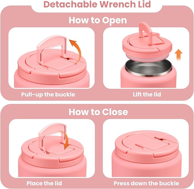 Soup Thermo for Hot Food Kids 13.5oz Lunch Containers with Buckle Lid Wide Mouth Hot Food Jar Vacuum Insulated Stainless Steel Bento Box Leakproof with Spoon(Pink)