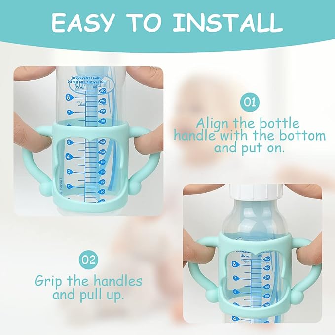 Silicone Baby Bottle Handles, 3PCS Bottle Handles for Dr Brown Narrow Bottles, Easy Grip Handles to Hold Baby Bottle, Easy Carry Handle Lightweight Bottle Handle (Red/Green/Blue)