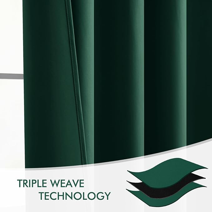MIULEE Hunter Green Back Tab Blackout Curtains 84 Inch Length 2 Panels Set for Living Room Bedroom, Rod Pocket/Pinch Pleat Thermal Insulated Room Darkening Pleated Light Blocking Drapes