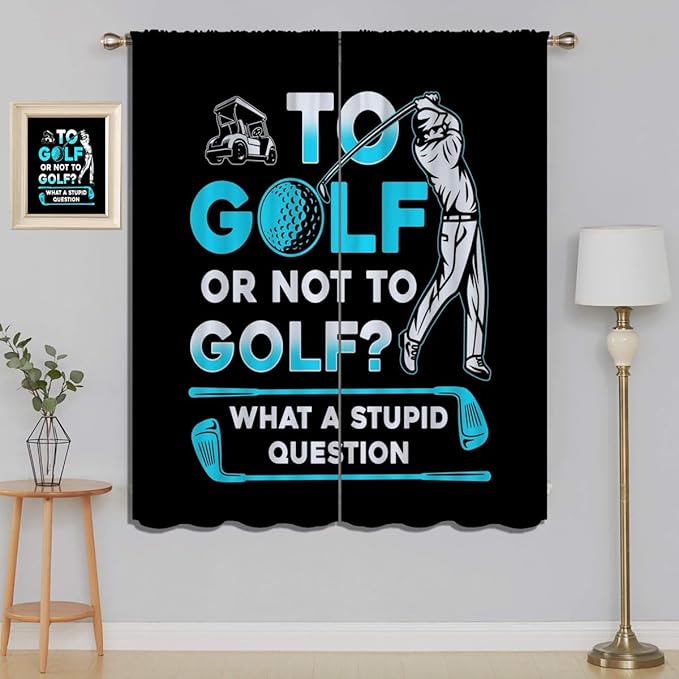 Golf Blackout Curtains for Boy Girl Room Darkening Decor,Sports Themed Golfers and Cars Bedroom Living Room Home Rod Pocket Thermal Insulated Window Curtain/Drapes Panel,84x72 Inch…