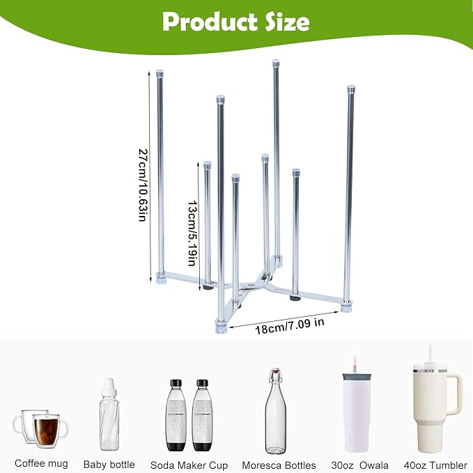Plastic Bag Drying Holder, Bottle Drying Rack, Multifunctional Kitchen Grocery Bag Stand, Collapsible Cup Draining Rack for Wine Decanter, Mugs, Mason Jars, Water Bottle (10.63 Inches Height)