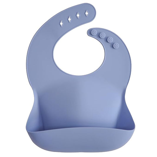 mushie Silicone Baby Bib | Adjustable Fit Waterproof Bibs (Powder Blue)