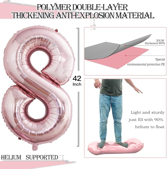 GOER 2 Pcs 42 Inch Rose Gold Foil Balloons Number 8,Huge Number Balloons for 8th 88th Birthday Party Supplies Anniversary Decorations