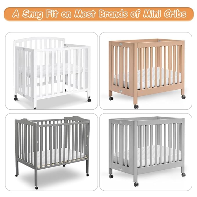 Yoofoss Waterproof Mini Crib Mattress Protector 2 Pack, Quilted Mattress Pad Cover Soft and Breathable, Machine Washable Portable Mattress Protector for Standard Baby Crib Size 38"X24"