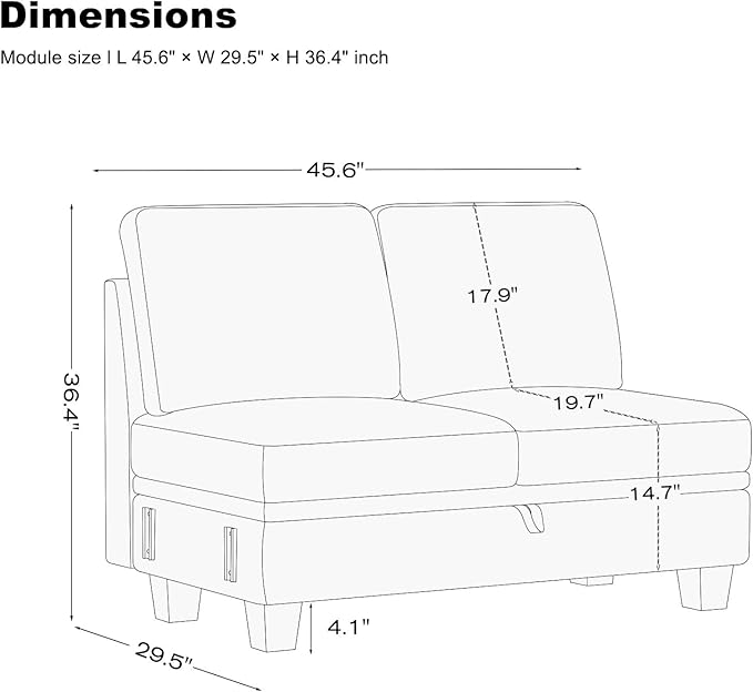 Belffin 45.6” Chenille Loveseat Module - Image 3