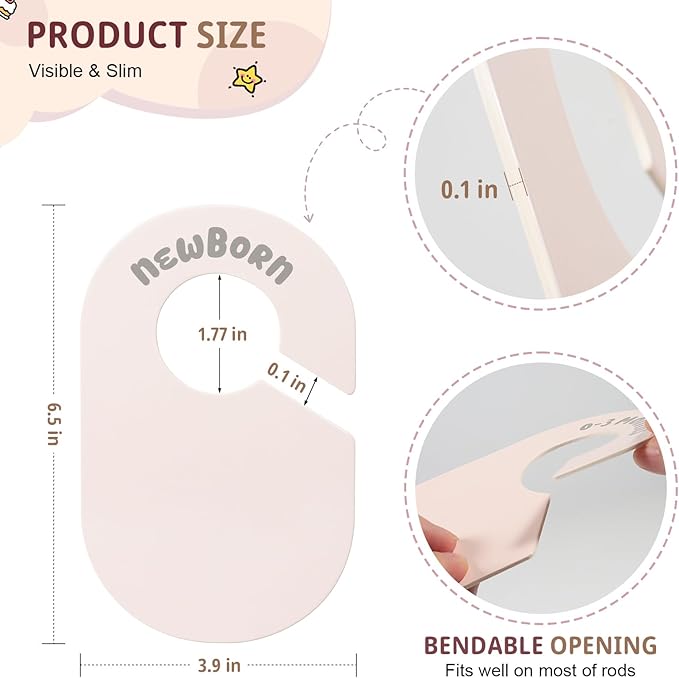 Baby Closet Dividers, Double Sided Nursery Clothes Size Separators for Newborn to 2T, Round, Neutral, 8 Pcs